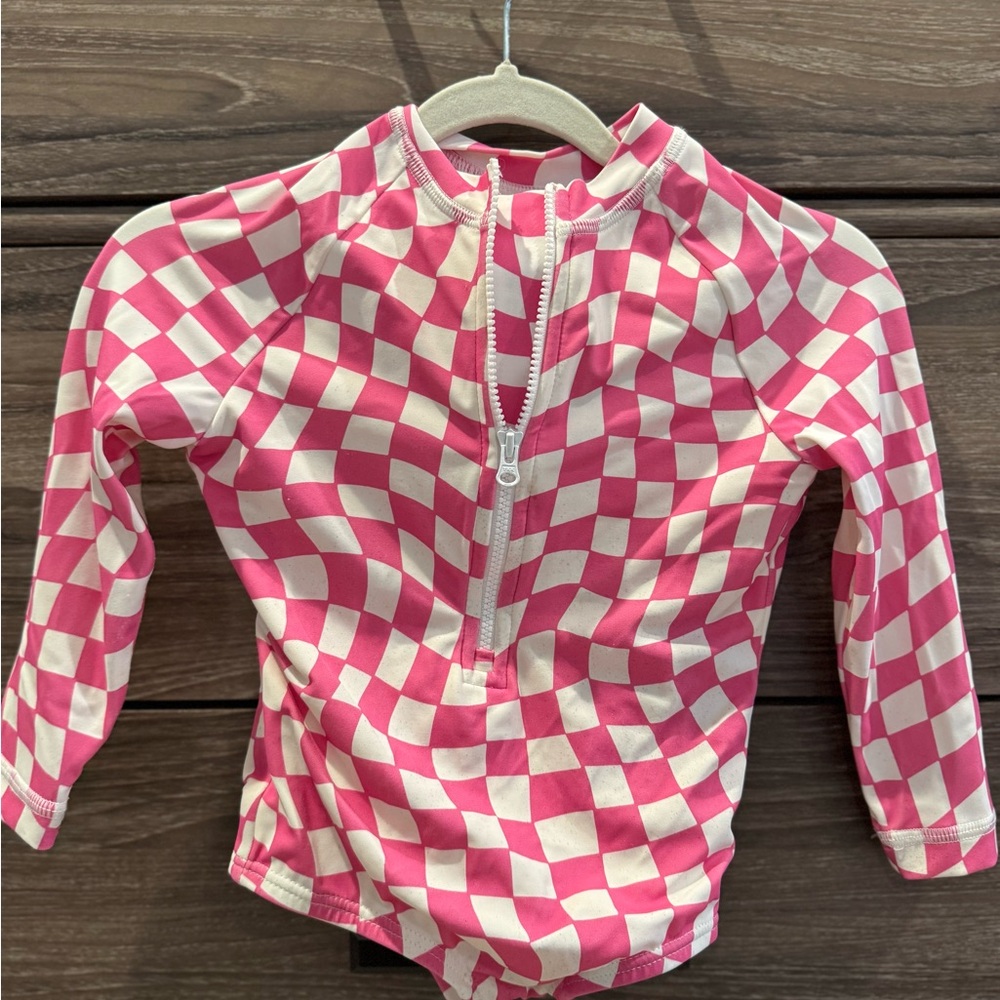 Hanna Andersson Pink Checkered Kids Swim Rashguard
